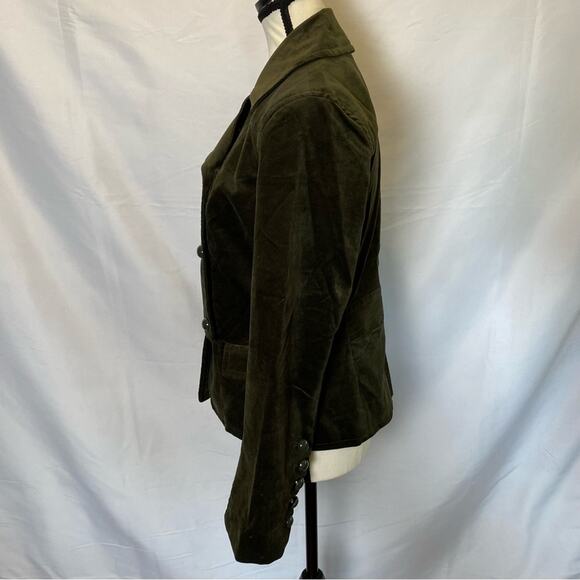 Talbots Women’s Blazer Medium Green Velvet Military Style Double Breasted Jacket - Picture 3 of 11